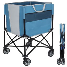 Rolling Ball Storage Cart With Wheels, Collapsible Garage Sports Equipment Organizer For Volleyball Basketball Tennis Toy Storage Multi-Sport Fam (Option: Blue Grey)