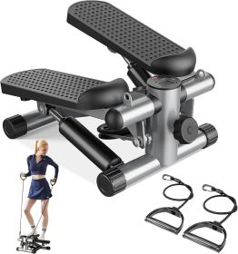 Mini Stepper with Resistance Bands, Portable Full Body Workout Stepper Machine Adjustable Foot Stepper for Fitness (coclo: Silver)