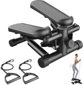 Mini Stepper with Resistance Bands, Portable Full Body Workout Stepper Machine Adjustable Foot Stepper for Fitness (coclo: black)