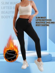 New autumn and winter high waisted, waist cinching, hip lifting fitness yoga pants, warm outdoor running and fitness pants (Color: Black, size: XXL)