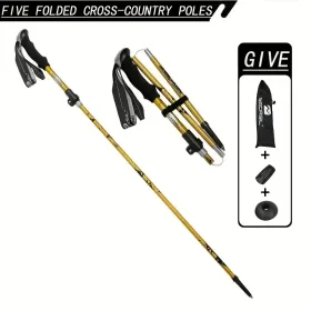 Five Section Folding Trekking Cane For Hiking And Walking - Lightweight 7075 Aluminum, Strong And Durable Outer Lock And High-density EVA Grip, M (Option: 1PCGoldenYellow)